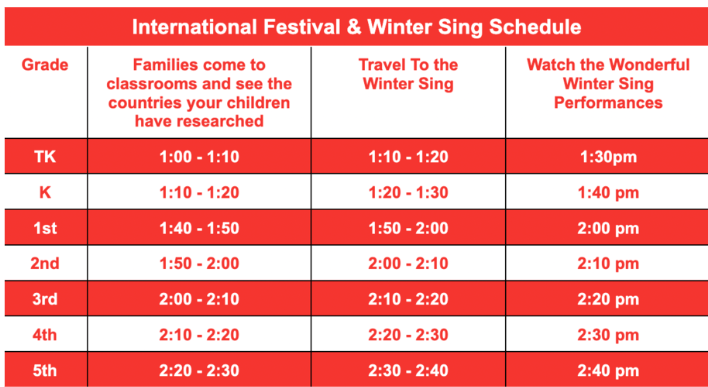 Winter Sing Schedule